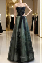 Lovely Green And Black Sweetheart Long Evening Dresses, A-Line Formal Prom Dresses Party Dresses
