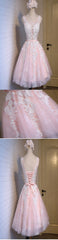 Lovely Junior Pink White Lace Appliques Lace Up Back Sleeveless Homecoming Dresses