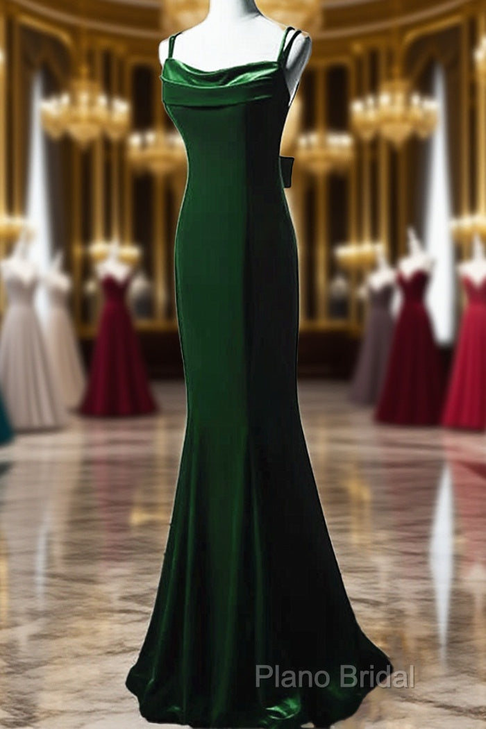 Lovely Low Back Velvet Mermaid Long Formal Prom Dresses, Velvet Wedding Party Dresses Main image