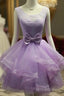 Lovely Organza And Lace Purple Layers Short Homecoming Dresses, Lavender Party Dresses