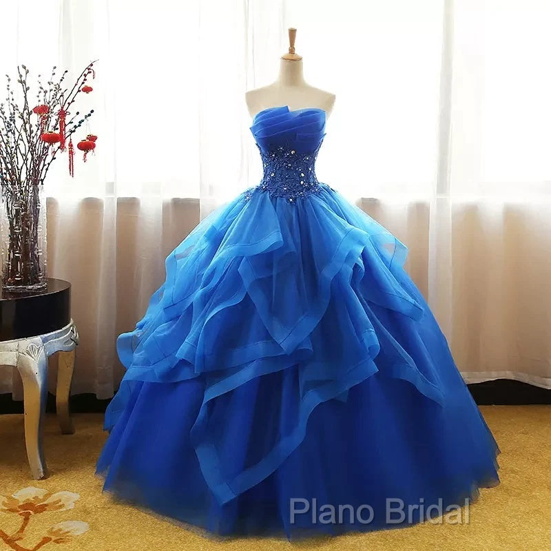 Lovely Royal Blue Tulle Formal Prom Dresses, Blue Sweet 16 Dresses Secondary image