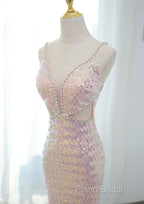 Lovely Sequins Mermaid V-Neckline Straps Party Dresses, Sequins Long Formal Dresses