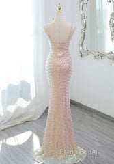 Lovely Sequins Mermaid V-Neckline Straps Party Dresses, Sequins Long Formal Dresses