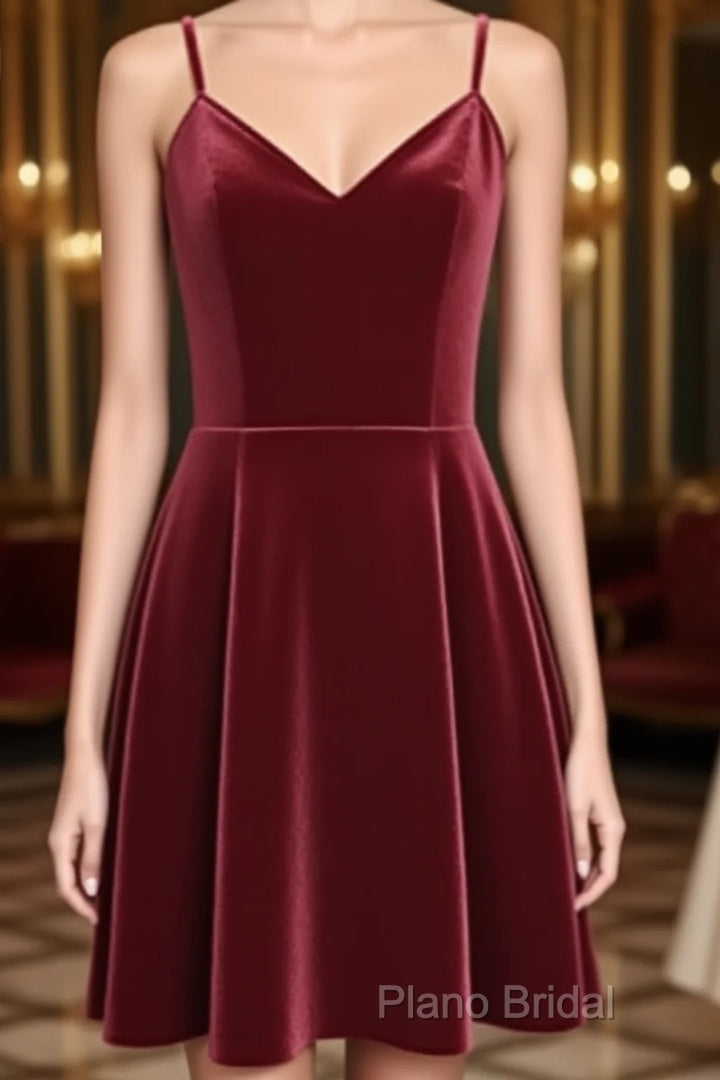 Lovely Short Homecoming Dresses, Wine Red Straps V-Neckline Formal Prom Dresses, Party Dresses