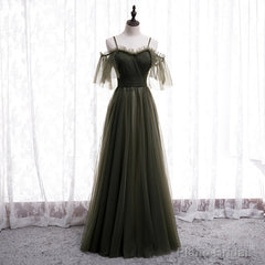 Lovely Simple Off Shoulder Straps Long Tulle Party Dresses, Simple Formal Dress Prom Dress