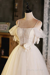 Lovely Spaghetti Strap Tulle Short Formal Prom Dresses, Light Champagne A-Line Formal Party Dresses