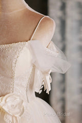 Lovely Spaghetti Strap Tulle Short Formal Prom Dresses, Light Champagne A-Line Formal Party Dresses