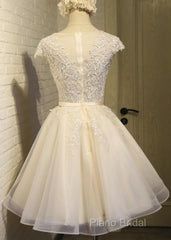 Lovely Tulle Light Champagne Short Formal Prom Dresses, Homecoming Dresses , Formal Dresses, Formal Prom Dresses