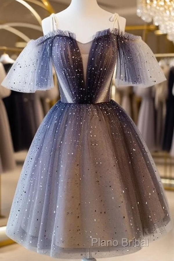 Lovely Tulle Offshoulder Short Formal Prom Dresses, Lace Up Homecoming Dresses