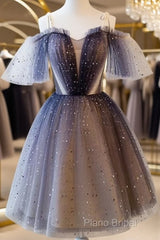 Lovely Tulle Offshoulder Short Formal Prom Dresses, Lace Up Homecoming Dresses