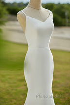 Lovely White Mermaid Straps Long Wedding Party Dresses, White Long Formal Dresses