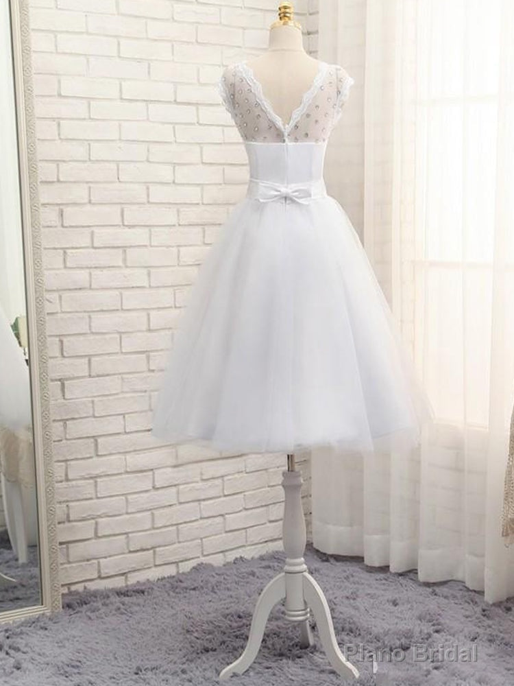Lovely White Tulle Beaded Short Simple Wedding Party Dress, Short Bridal Dress Wedding Dress Secondary image