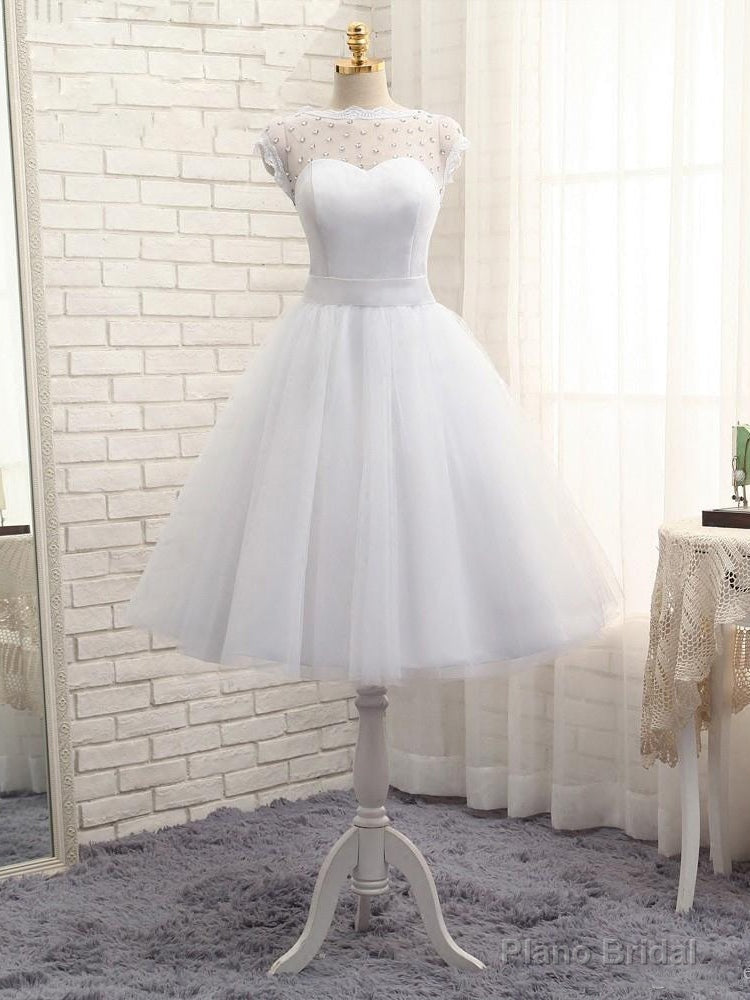 Lovely White Tulle Beaded Short Simple Wedding Party Dress, Short Bridal Dress Wedding Dress Main image