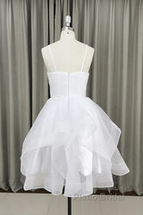 Lovely White Tulle V-Neck Short Party Dresses,Homecoming Dresses