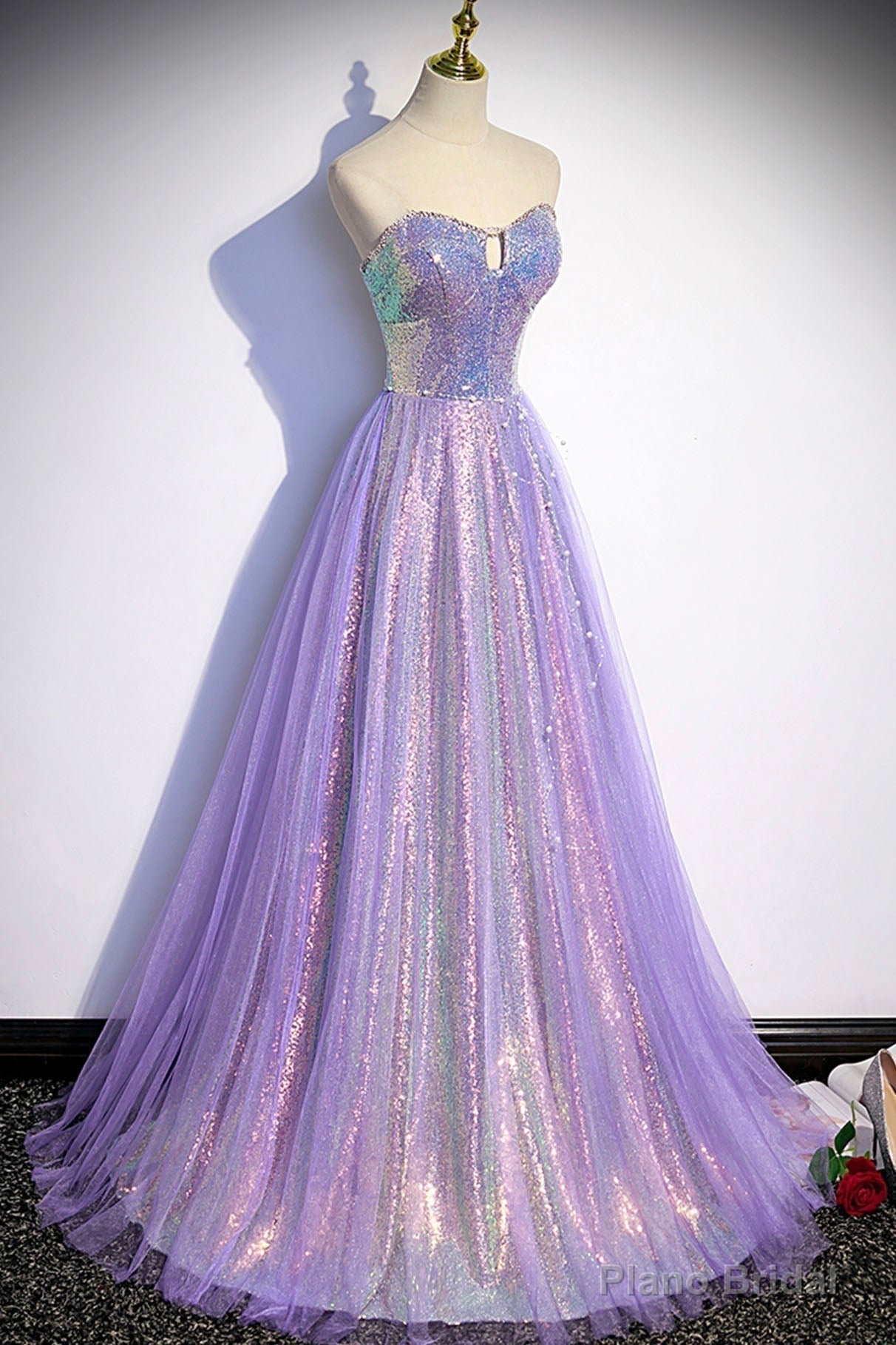 Purple Strapless Sequins Floor Length Prom Dress, A-Line Formal Dress Secondary image