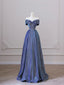 Shiny Off the Shoulder Floor Length Blue A-Line Prom Dress