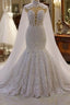 Luxurious 3D Lace Applique High Neck Tulle Mermaid Wedding Dress