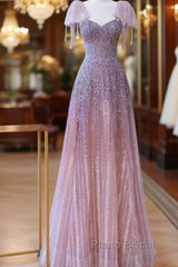 Luxurious A Line Straps Long Formal Prom Dresses