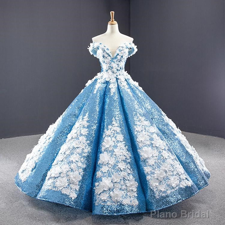 Luxurious Ball Gown Off-the-shoulder Appliques Sequin Prom Dresses Main image