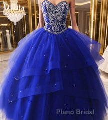 Luxurious Crystal Beaded Bodice Corset Organza Layered Quinceanera Dresses
