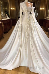 Luxurious Long Sleeve Pearls Overskirt Wedding Dress Online