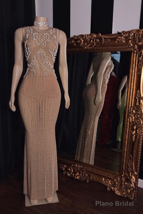Luxurious Sleeveless Pearls Beading Long Mermaid Evening Dresses Main image
