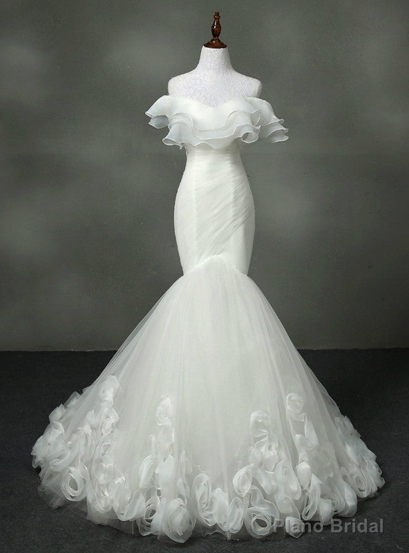 Luxurious Strapless Wedding Dress Mermaid Real Photo Tulle With Ruffles Main image