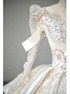 Luxury Ball Gown High Neckline Long Sleeves Sequin White Wedding Dresses Brides Dresses