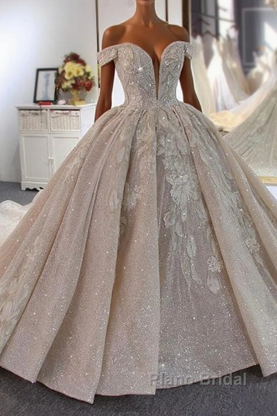Luxury Ball Gown Off-the-Shoulder Beading Wedding Dresses With Train Main image