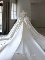 Luxury Ball Gown Sweetheart Neckline Long Sleeves Sequin White Wedding Dresses Brides Dresses