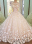 Luxury Bridal Gown With Sleeves Beading 3D Flowers Ball Gown Lace Wedding Dress