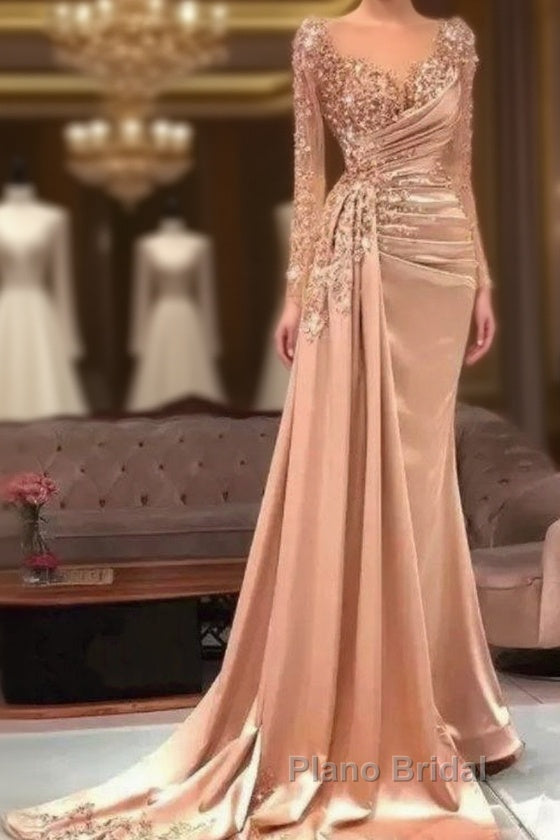 Luxury Evening Dresses Mermaid Long Sleeves Appliques Beaded Long Turkey Dubai Saudi Arabic Evening Gown Formal Prom Dresses Main image