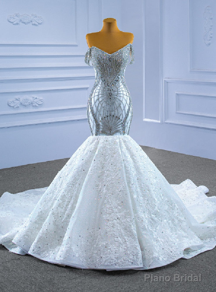 Luxury Hand Work Beading Crystal Appliques Wedding Dress