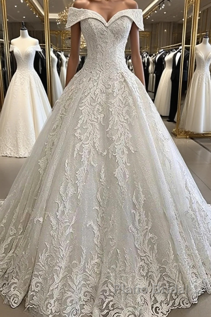 Luxury Long A-line Off the Shoulder Applique Lace Wedding Dress Main image
