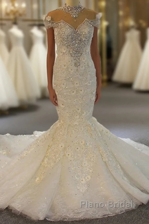 Luxury Long Mermaid Full Beading Lace Tulle Wedding Dresses Main image