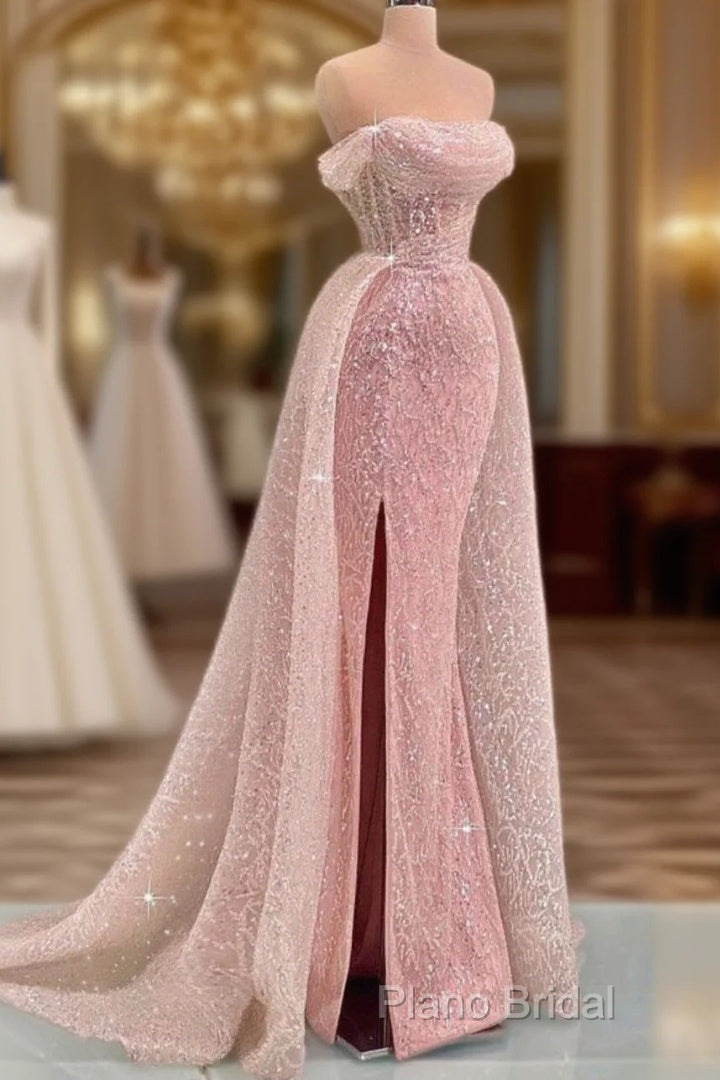 Luxury Mermaid Pink Floor Length Sleeveless Sequin Formal Prom Dresses Main image