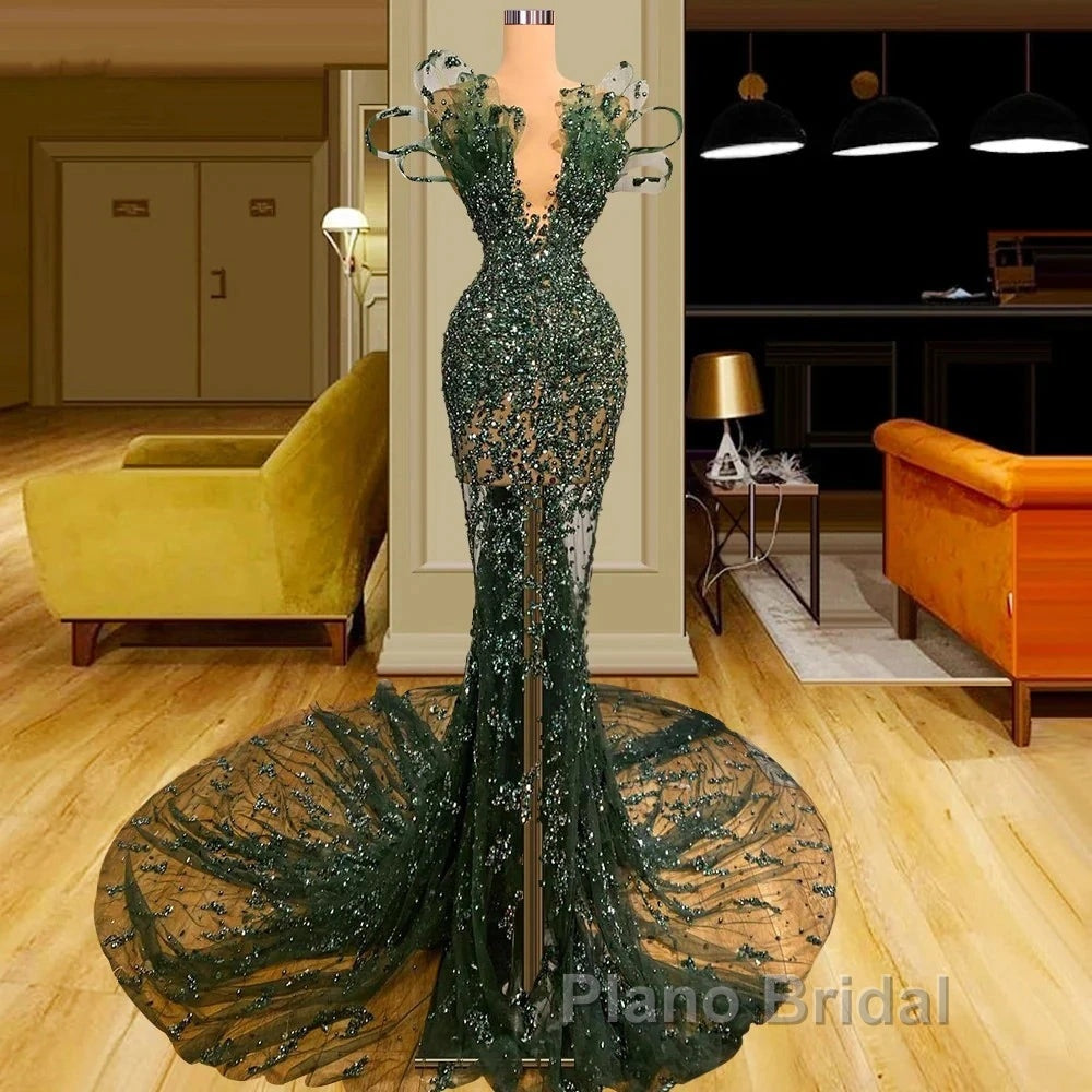 Luxury See Through Beaded Formal Prom Dresses Bodycon Sexy Formal Prom Evening Dresses