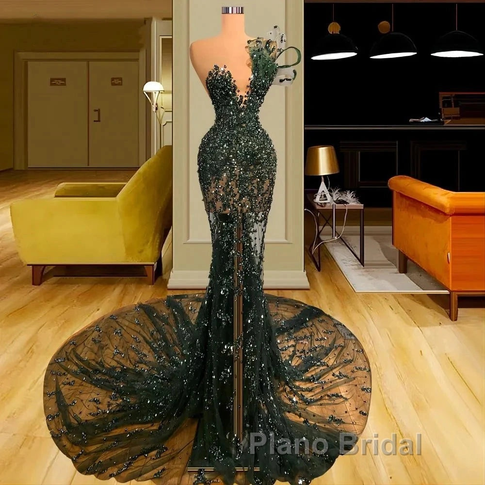Luxury See Through Beaded Formal Prom Dresses Bodycon Sexy Formal Prom Evening Dresses