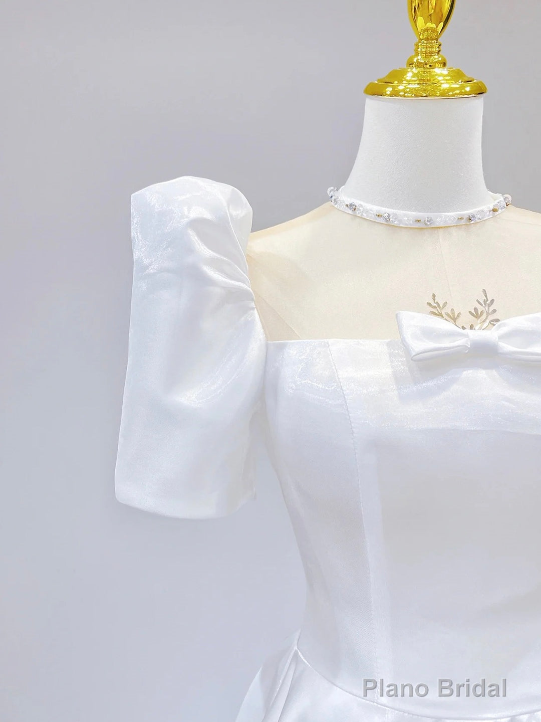 White Satin Short Sleeve Floor Length Prom Dress, White A-Line Party Dress Secondary image