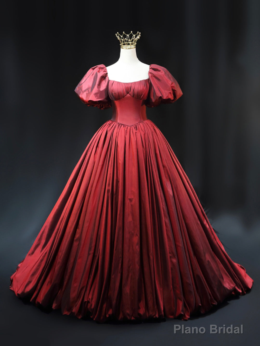 Burgundy Scoop Short Sleeves Party Dress, A-Line Long Evening Dress Prom Dress Main image