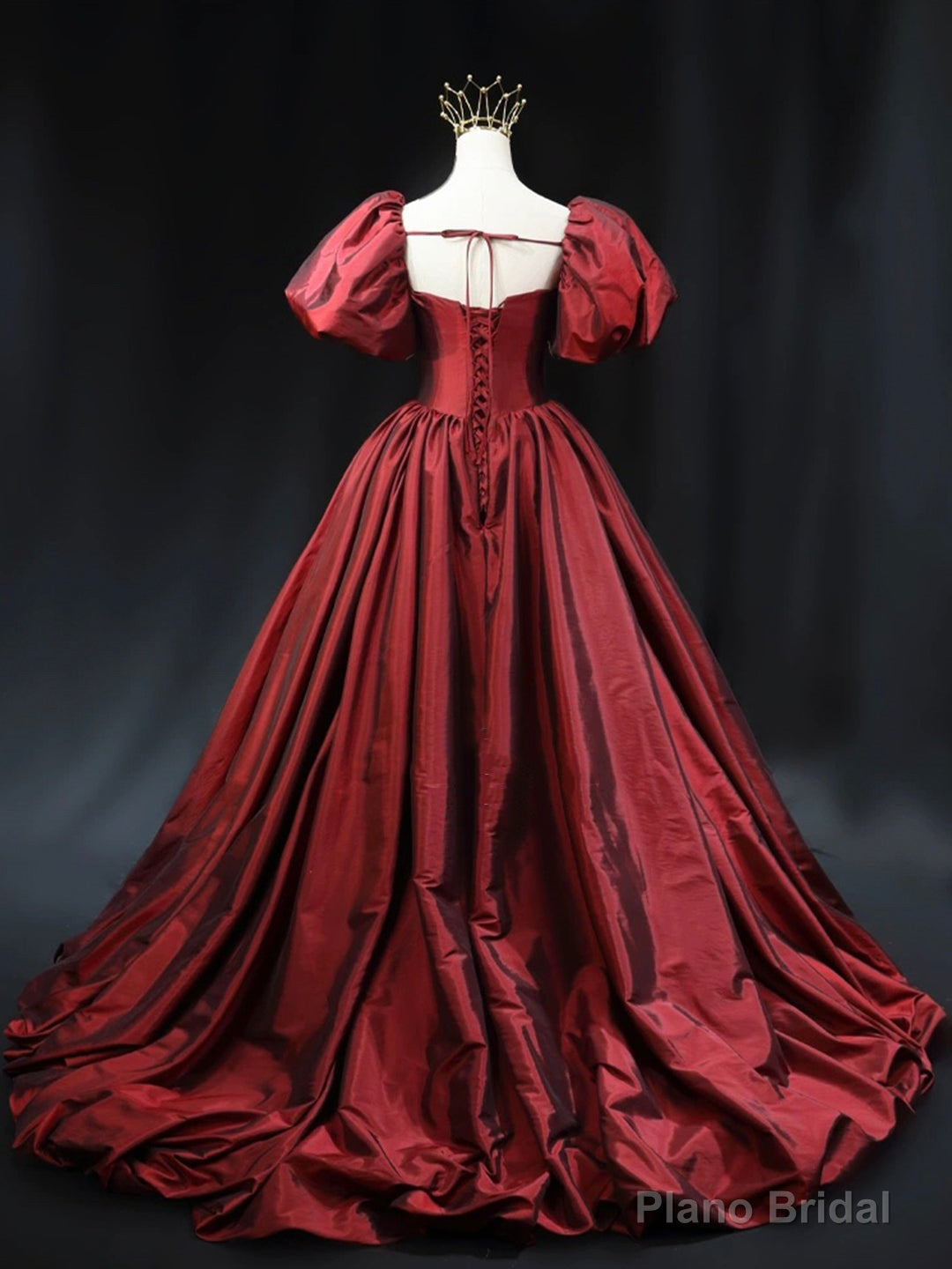 Burgundy Scoop Short Sleeves Party Dress, A-Line Long Evening Dress Prom Dress Secondary image