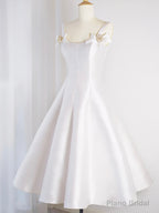 White Satin Short Prom Dress, Simple A-Line Evening Party Dress