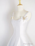 White Satin Short Prom Dress, Simple A-Line Evening Party Dress