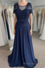 Illusion Neck Sweetheart Sleeves Beaded Appliques Long Prom Dresses with Sash