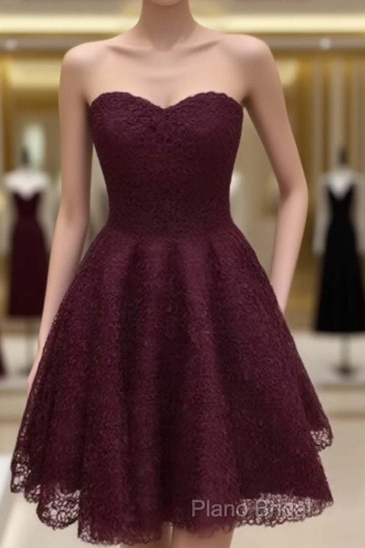 Maroon Homecoming Dresses, Lace Short Formal Prom Dresses, Party Dresses, Formal Prom Dresses