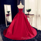 Maroon Satin Strapless Ball Gowns Quinceanera Dresses