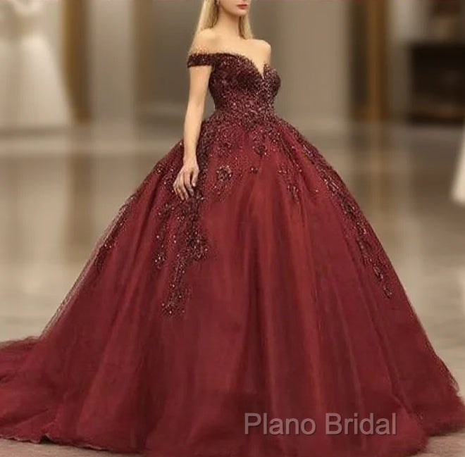 Maroon Wedding Dresses Off Shoulder Formal Prom Dresses