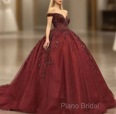 Maroon Wedding Dresses Off Shoulder Formal Prom Dresses
