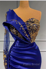 Mermaid Asymmetrical Sequined Floor-length Appliques Lace With Side Train Formal Prom Dress