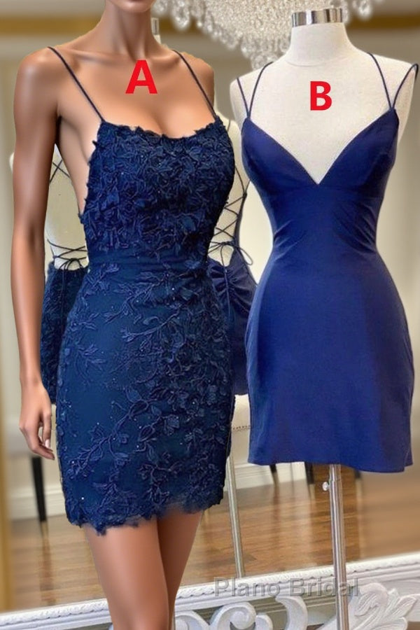 Mermaid Backless Blue Lace Formal Prom Dress, V Neck Blue Homecoming Dress, Blue Lace Formal Evening Dress Main image